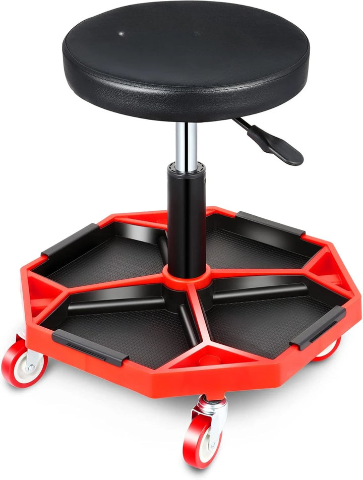 TOOLS-00253 Adjustable Height Pneumatic Garage Seat Rolling Mechanic Stool with Tool Tray Storage
