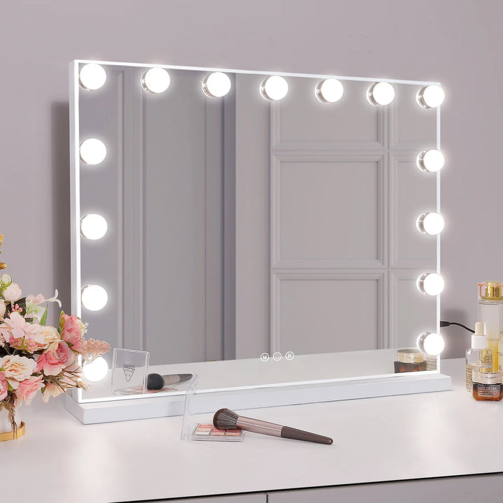 FENCHILIN Vanity Mirror with Lights Hollywood Lighted Makeup Mirror with 15 Dimmable LED Bulbs for Dressing Room Tabletop