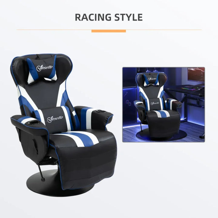 Vinsetto Racing Style Reclining Gaming Chair Computer Reclining Chair with Lumbar Support Footrest and Cup Holder Black White B