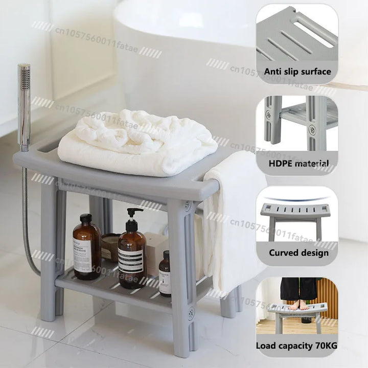 Shower Bench Stool，With Storage Shelf Waterproof