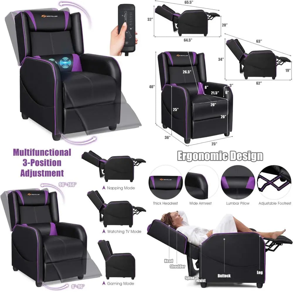 ergonomic leather gaming recliner for adults: adjustable sofa with footrest, lumbar and head support