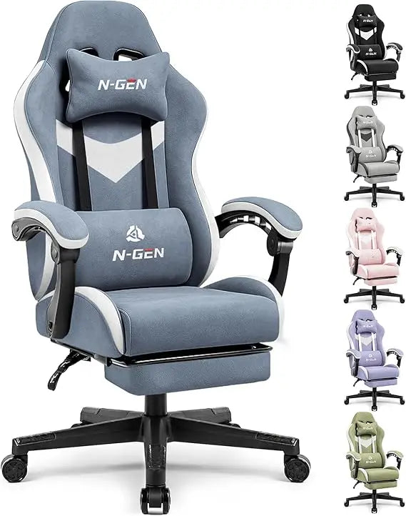 Video Gaming Chair Office Computer Desk Use Ergonomic Reclining Backrest Adjustable Armrests Lumbar Support Footres