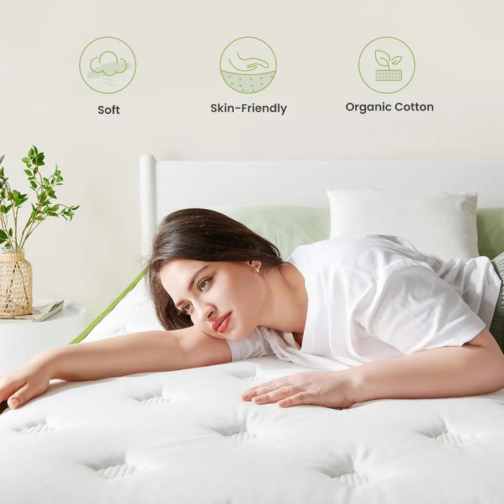 12 Inch Mattress King, Organic Cotton Fabric Cover, Gel Memory Foam and Individual Innersprings, Cooler Sleep with Pressure Reli