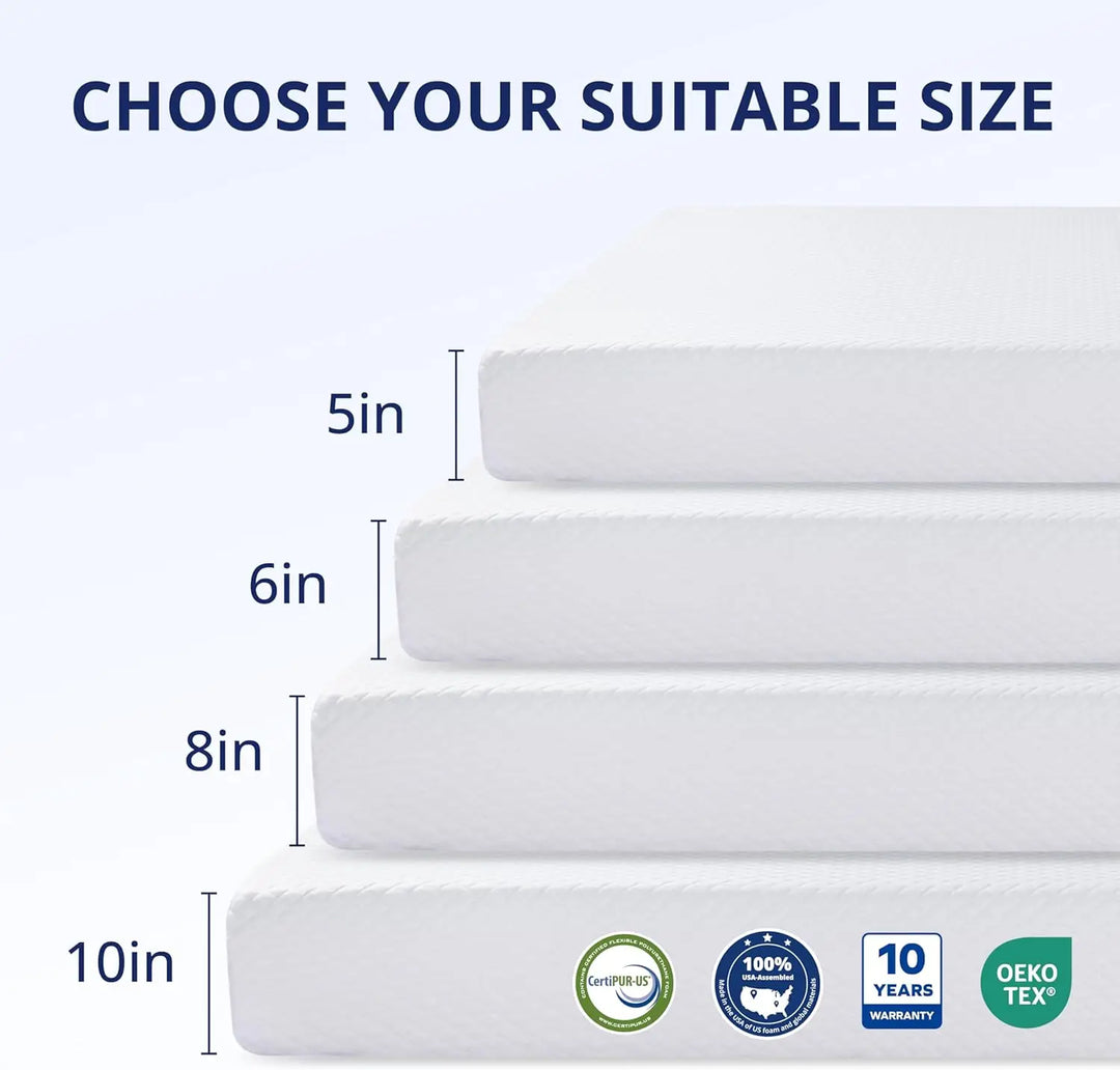 Twin XL Mattress 10 Inch Green Tea Memory Foam Mattress for Cool Sleep Pressure Relief Fiberglass Free Bed in a Box Removable Wa