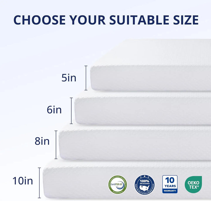 Twin XL Mattress 10 Inch Green Tea Memory Foam Mattress for Cool Sleep Pressure Relief Fiberglass Free Bed in a Box Removable Wa