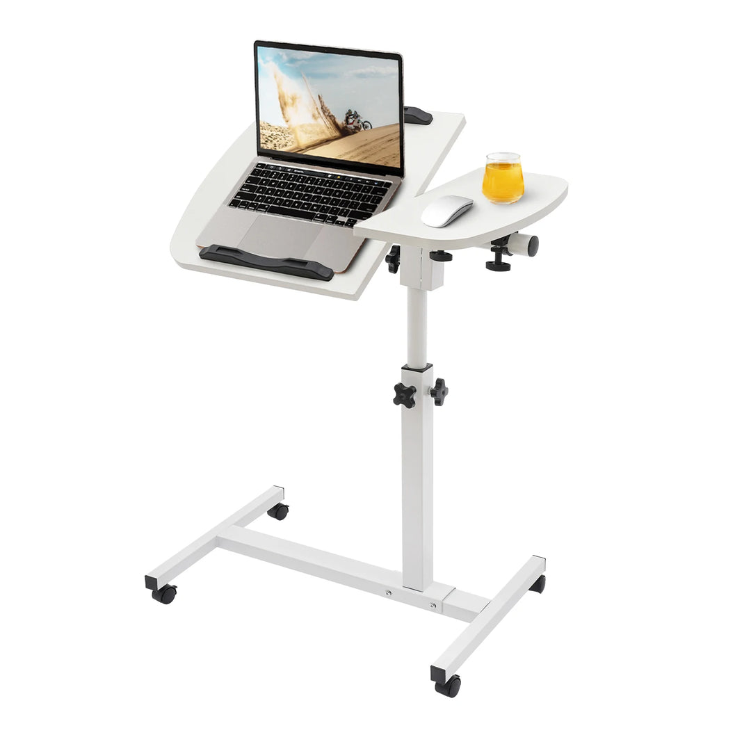 Height Adjustable White Computer Desk Stand with Wheels Adjustable Rolling Laptop Table Suitable for Bedroom, Living Room, Study