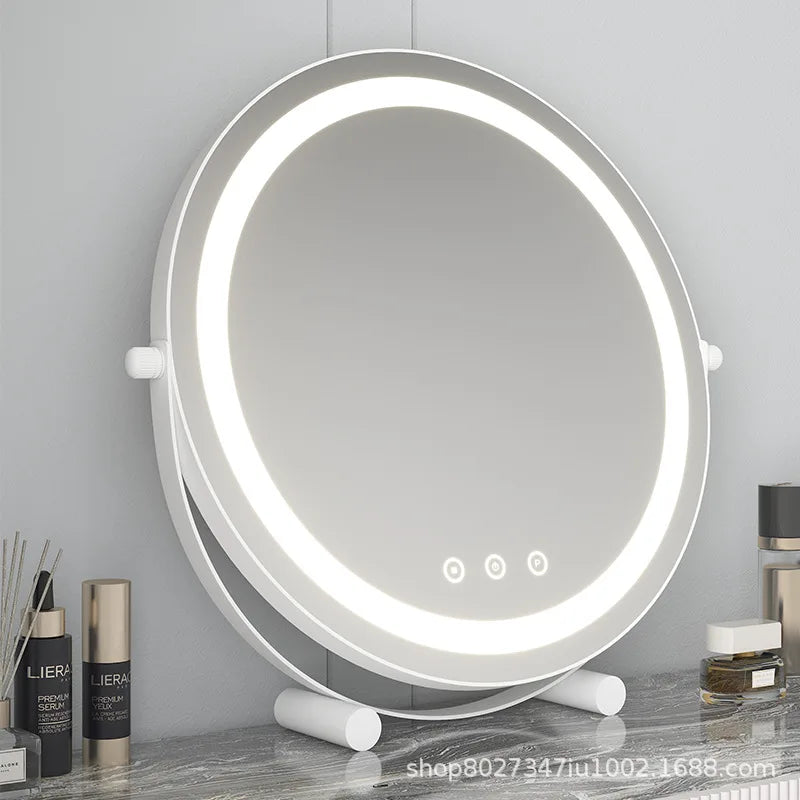 Metal Desktop Makeup Mirror  3-Level LED Lighted Vanity Mirror  Adjustable Rotating Makeup Mirror for Clear Imaging