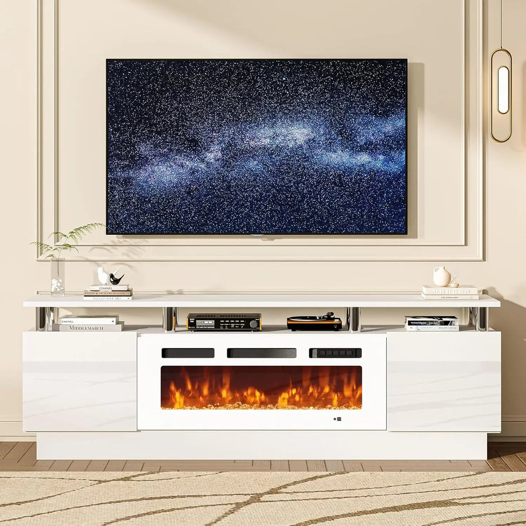 " Fireplace TV Stand, Modern Entertainment Center & 36 Inch Electric Fireplace with Remote Control, LED Light