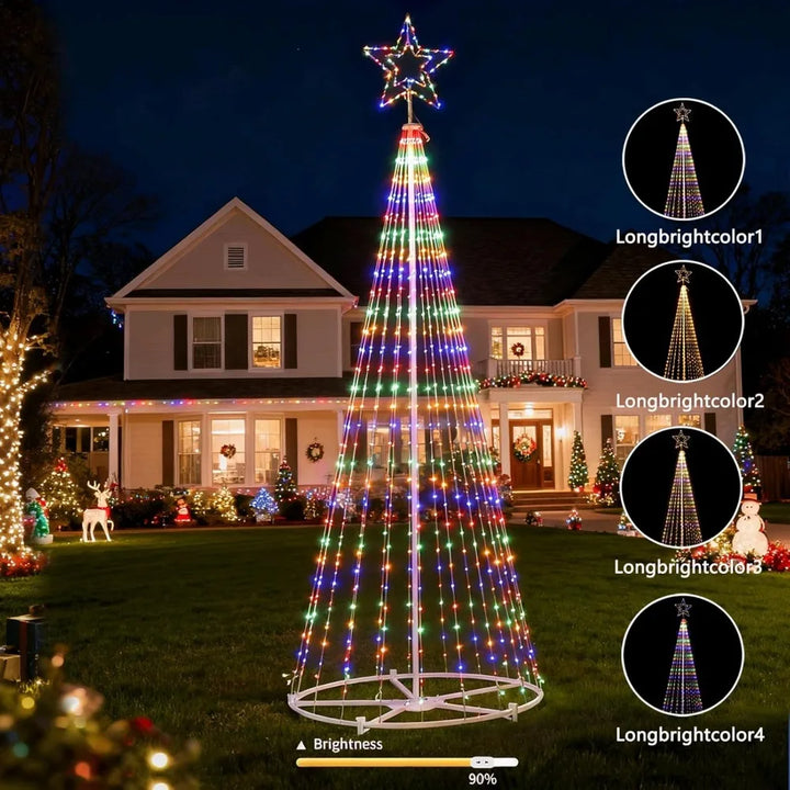 12-Foot Tall Star-Topped Outdoor Christmas Tree with 650 LED Lights and 8 Lighting Modes, Including Timer and Remote Control