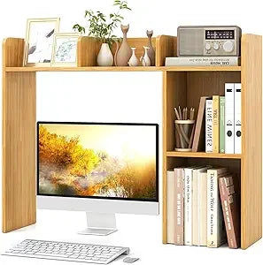 Desktop Bookshelf, Countertop Storage Hutch with 5 Shelves for Computer Desk, Desk 3-Tier Display Rack, Multipurpose Wood Deskt