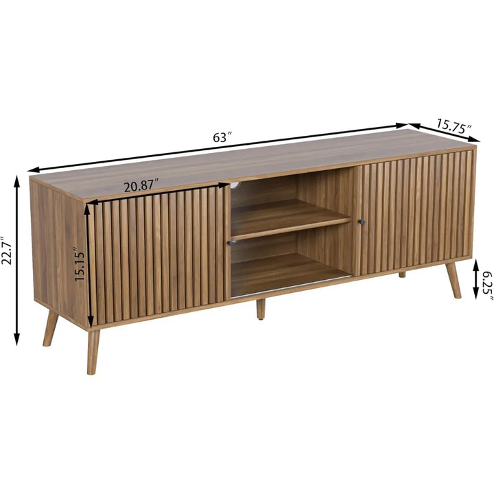 Mid Century Modern TV Stand for Televisions up to 70 Inches, with Sliding Doors and Storage, Television Stands, TV Consoles, Med
