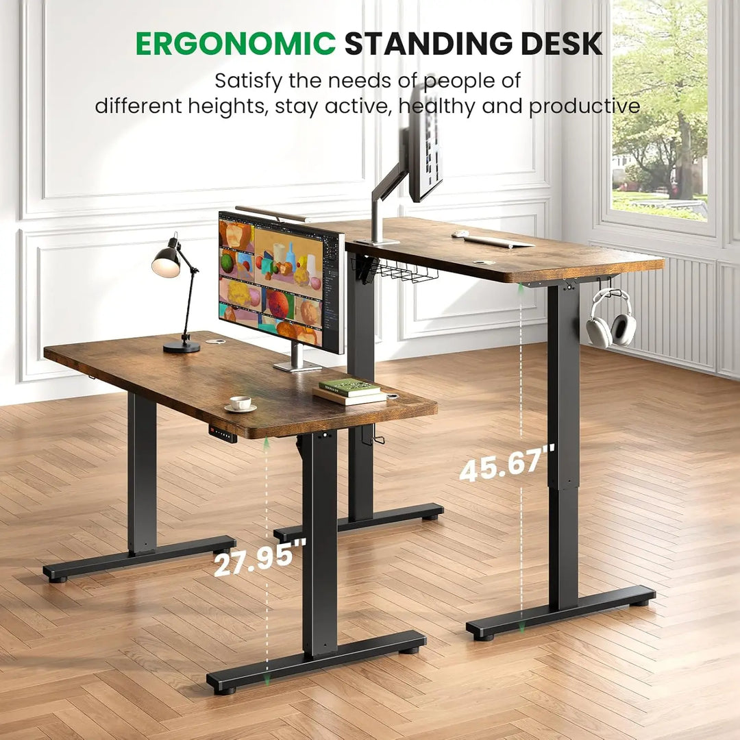 Electric Standing Desk Adjustable-63 x 24 Inch Sit Stand up Desk with Cable Management - 3 Memory Preset Adjustable Height Table