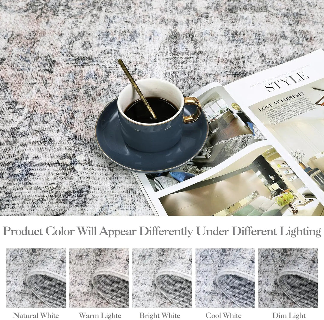 Washable Area Rug Stain-Resistant Throw Rug Indoor Carpet with Non-Slip Backing Foldable Floor Cover for Living Room, Bedroom