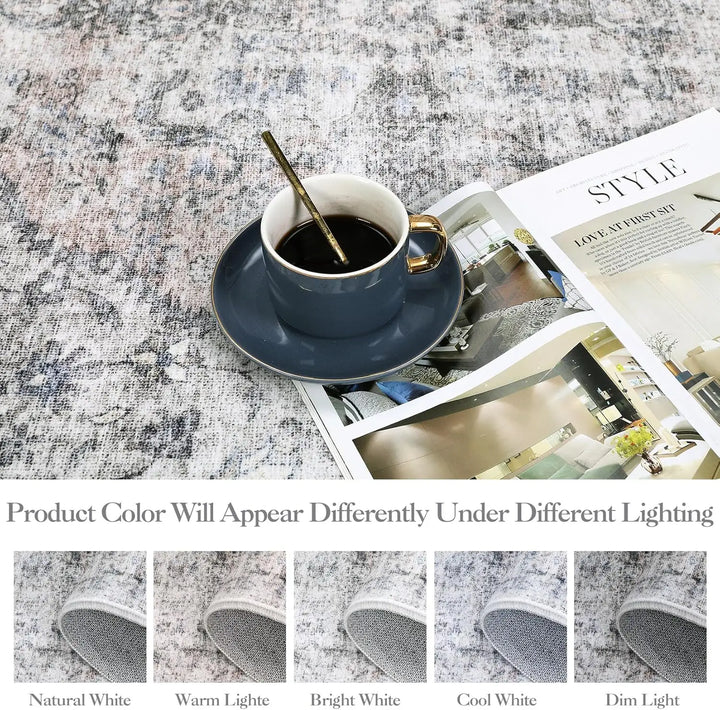 Washable Area Rug Stain-Resistant Throw Rug Indoor Carpet with Non-Slip Backing Foldable Floor Cover for Living Room, Bedroom