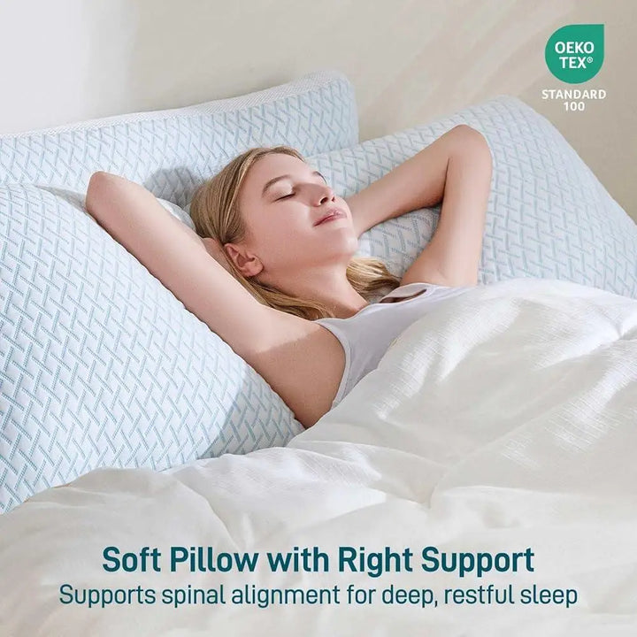 Adjustable Shredded Memory Foam Cooling Pillows Hypoallergenic Soft Plush Sleep Support Back Stomach Side Sleepers Set of 2