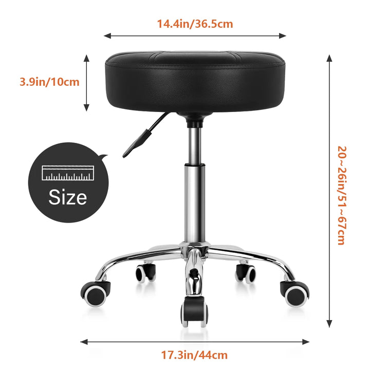 KKTONER Round Rolling Stool PU Leather Height Adjustable Swivel Drafting Work SPA Medical Salon Stools Chair with Wheels Black
