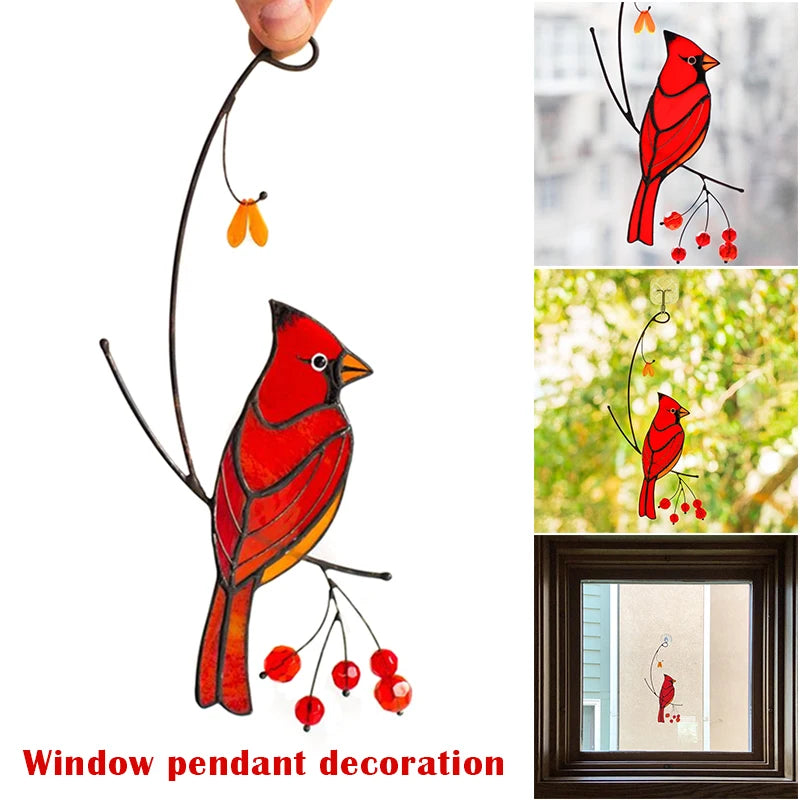 Cardinal Bird Stained Glass Ornament Epoxy Craft Home Window Decoration Hanging Ornament