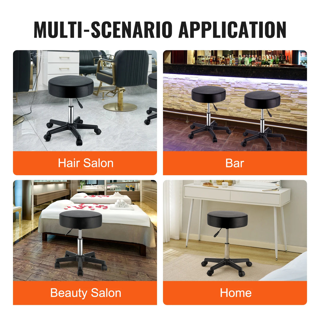 SucceBuy Rolling Round Stool 40cm Diameter w/ 5 Swivel Casters 360° Rotation Height Adjustable Round Stool for Bar Salon Office