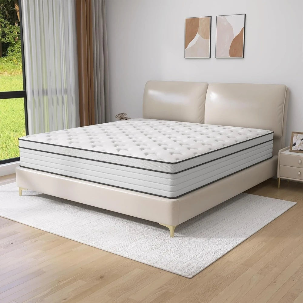 Queen Mattress,14 Inch Hybrid Mattress Independent Pocket Spring Mattress in a Box High Permeability Skin-Friendly