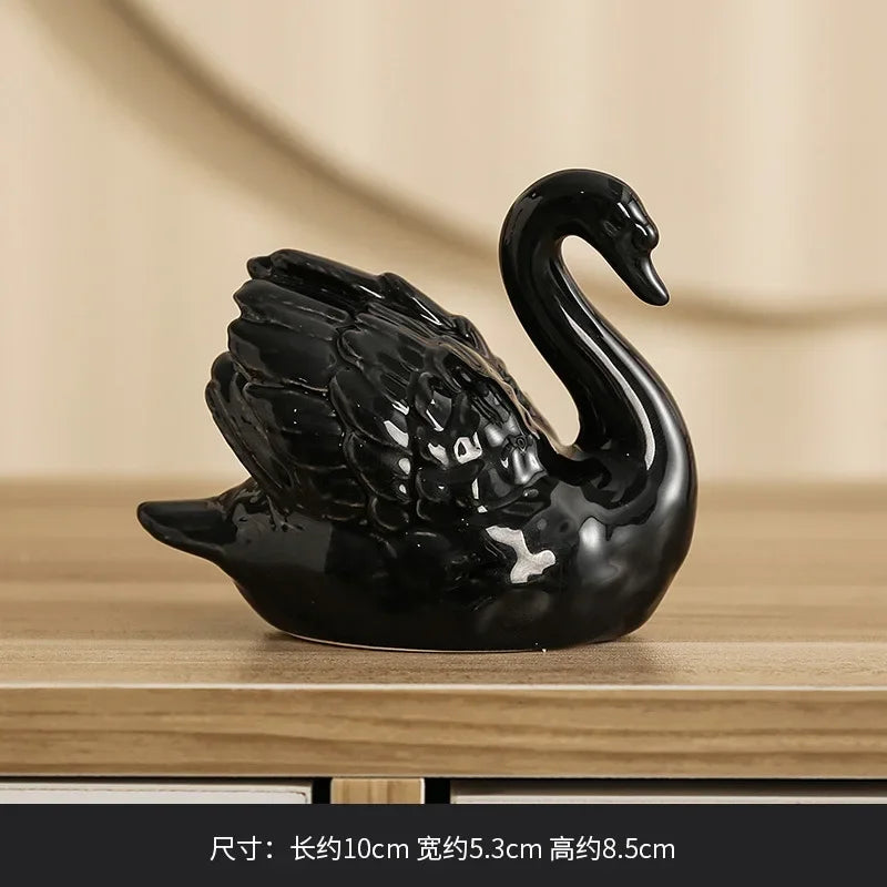 Lovers Swan Ceramic Trinket Creative Black and White Living Room Study Animal Bonsai DIY Soft Decoration Home Accessories