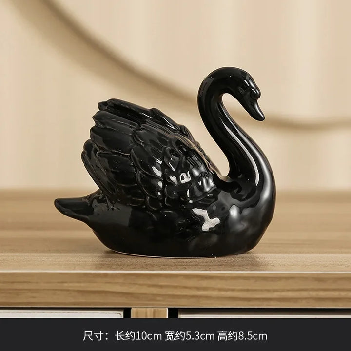 Lovers Swan Ceramic Trinket Creative Black and White Living Room Study Animal Bonsai DIY Soft Decoration Home Accessories