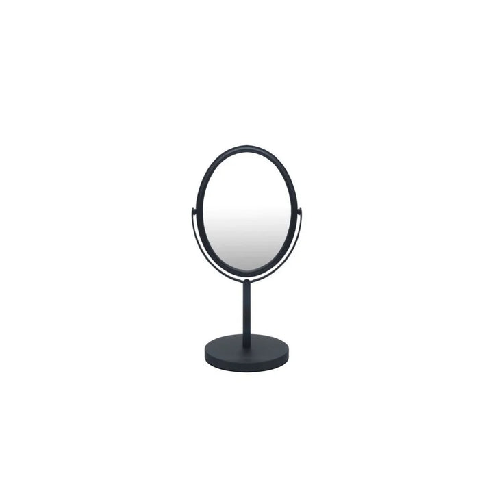 Oval Dual Side 5X Magnifying Freestanding Makeup Shaving Mirror Clear Polished Metal Perfect Makeup Application and Shaving