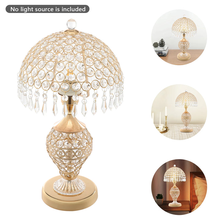 Crystal Table Lamp,Gold 110V Tabletop Decorative Bedside Lamp Corded Electric Lighting 3-5m² for Bedrooms,Living Rooms