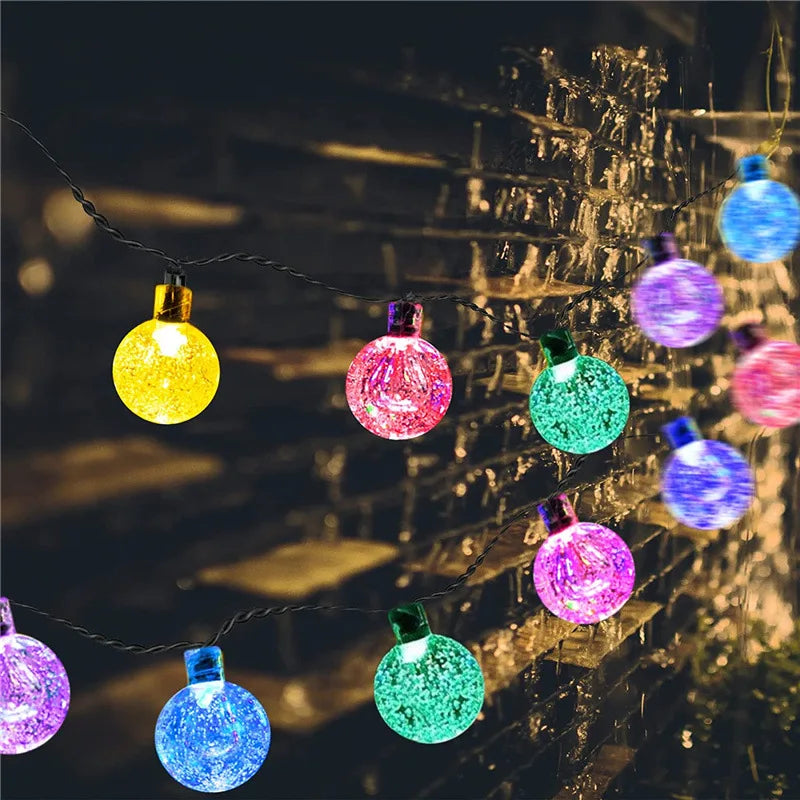 Solar Crystal Ball String Lights â€“ 4 Colors, 8 Modes Outdoor Garden & Balcony Accent | Eco-Friendly LED Decor | Trufairs