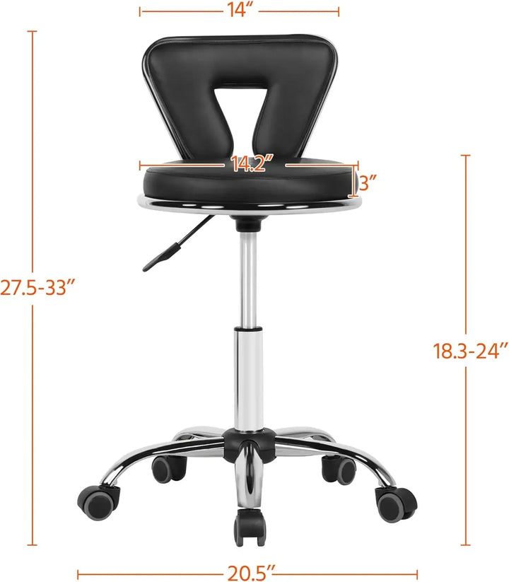 Rolling Swivel Salon Stool Chair Nail Chair Height Adjustable Home Spa Massage Manicure Facial Stool with Backrest and Wheels
