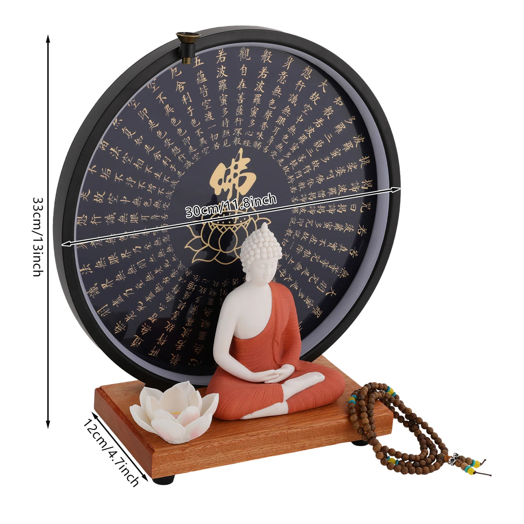 Ceramic Meditating Figurine for Home Décor with Circle LED Lamp – Decorative Sculpture