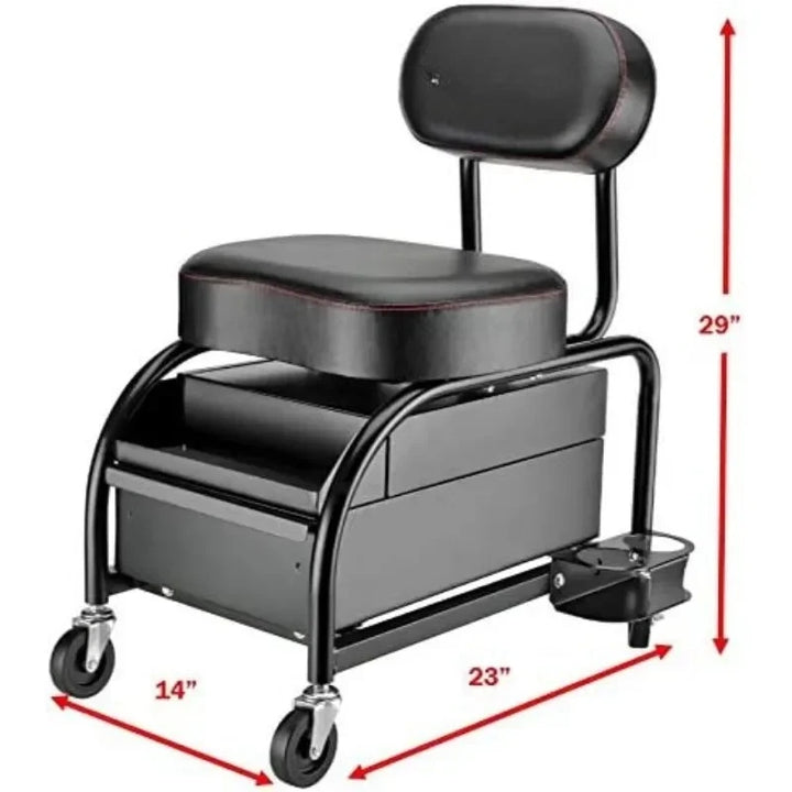 Professional Car Detailers Mechanics Roller Seat, Heavy Duty Garage Stool with Thick Padded Seat and Backrest,NEW
