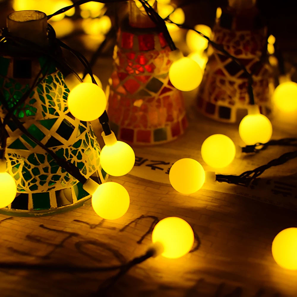 Solar Crystal Ball String Lights â€“ 4 Colors, 8 Modes Outdoor Garden & Balcony Accent | Eco-Friendly LED Decor | Trufairs