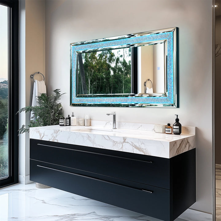120x60cm LED Full Length Mirror with 7 Colors RGB Lights and Crushed Diamond Full Body Wall Mirror for Living Room, Bedroom