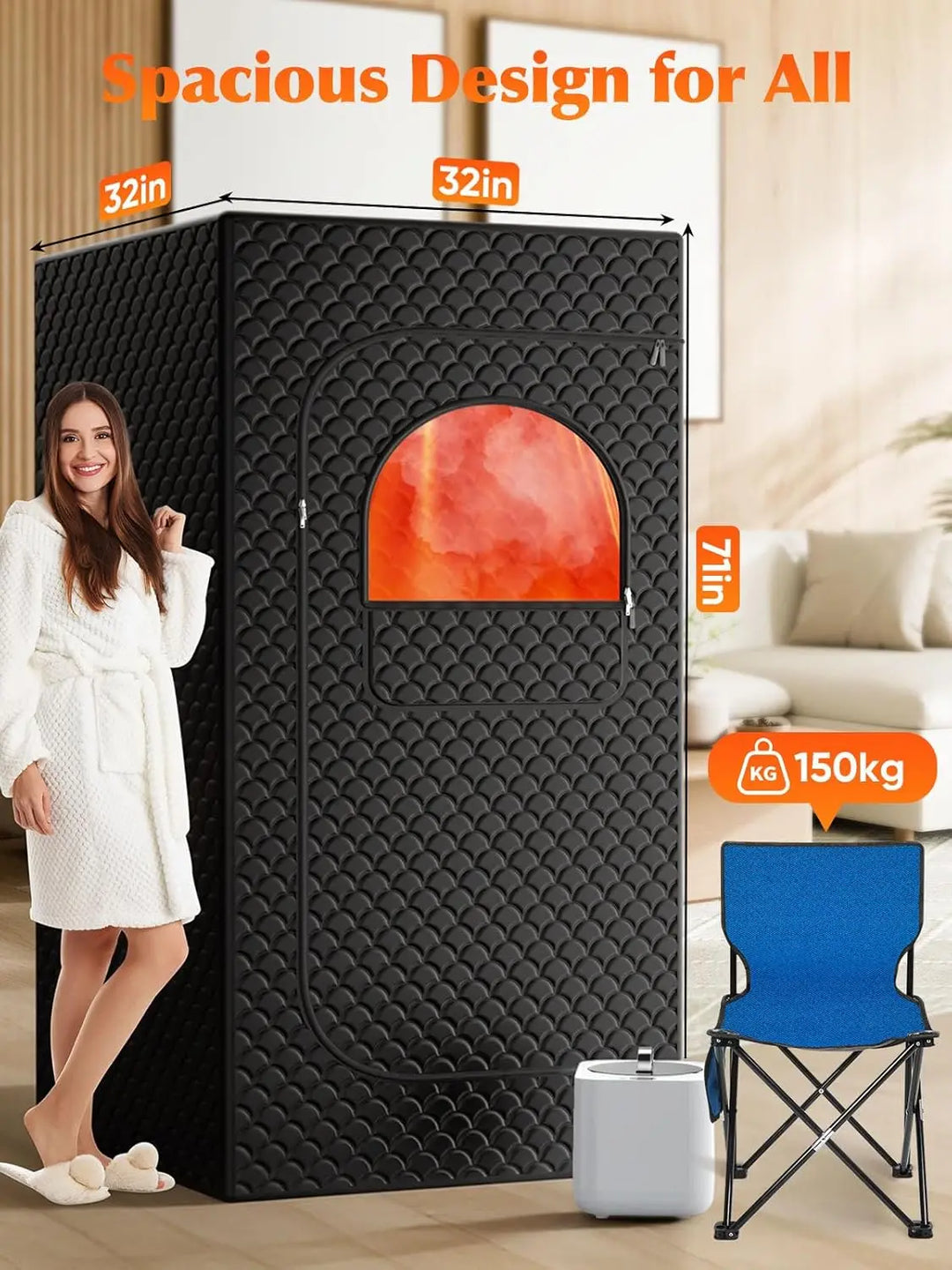 Portable Sauna Box for Home, Personal SPA Steam Sauna with 10 Min Fast Heating & 9 Levels Heat, Warm Sauna Tent with 3L/1200W St