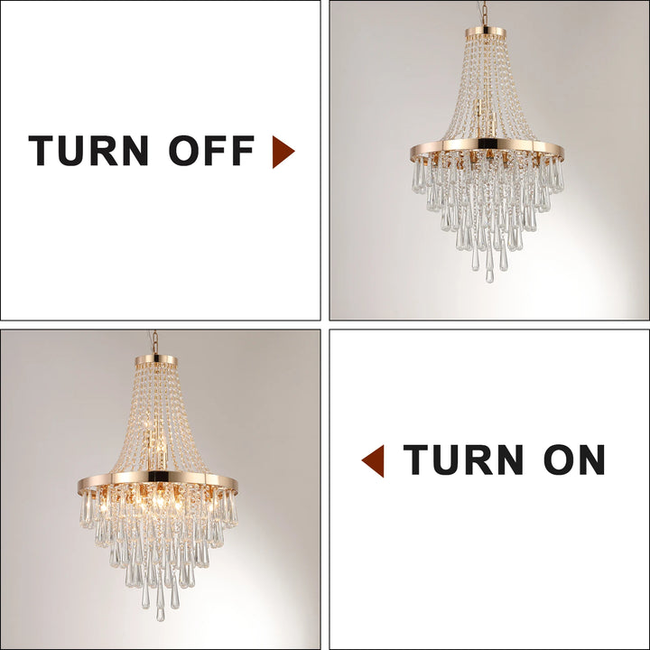 Large Luxury Gold Crystal Chandelier, Dazzling K9 Crystals, Superior Metal Finish, Ideal for Chic Decor