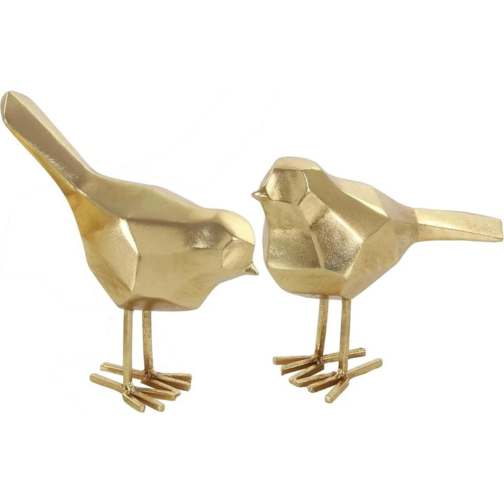 Glamorous Polystone Bird Decorative Sculpture Set of 2 Accent Figurines Modern Home Decor Gold Metallic Finish