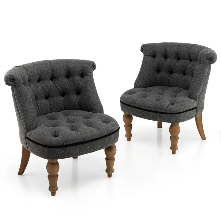 Set of 2 Armless Accent Chairs Upholstered Slipper Chairs w/ Beech Wood Legs