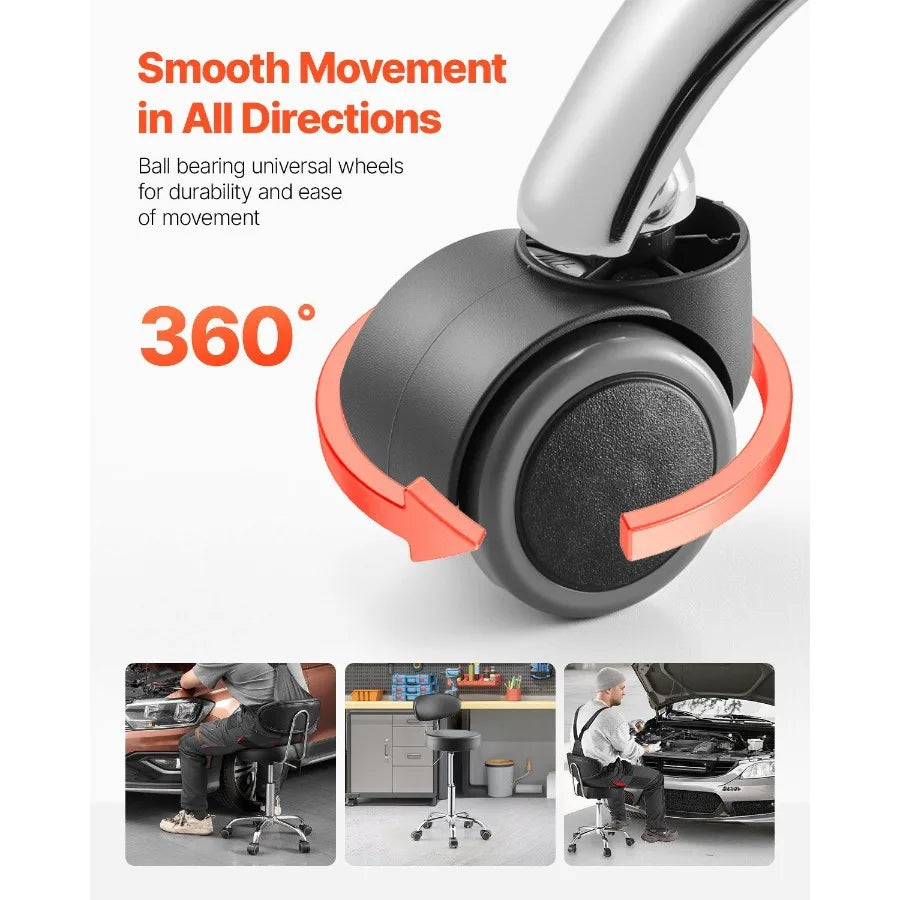 Shop Stool Adjustable Garage Seat 300 lbs Load with Backrest Wheels