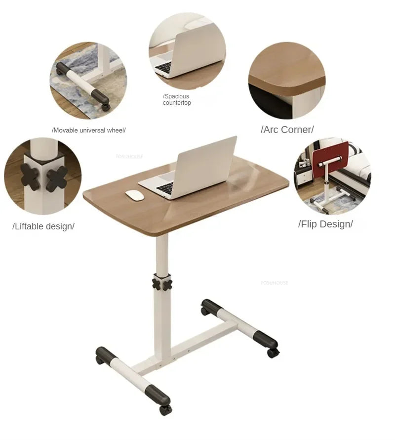 Creative Foldable Computer Desks Living Room Sofa Lazy Bed Office Desk with Wheels Lifting Bedside Table European Home Furniture