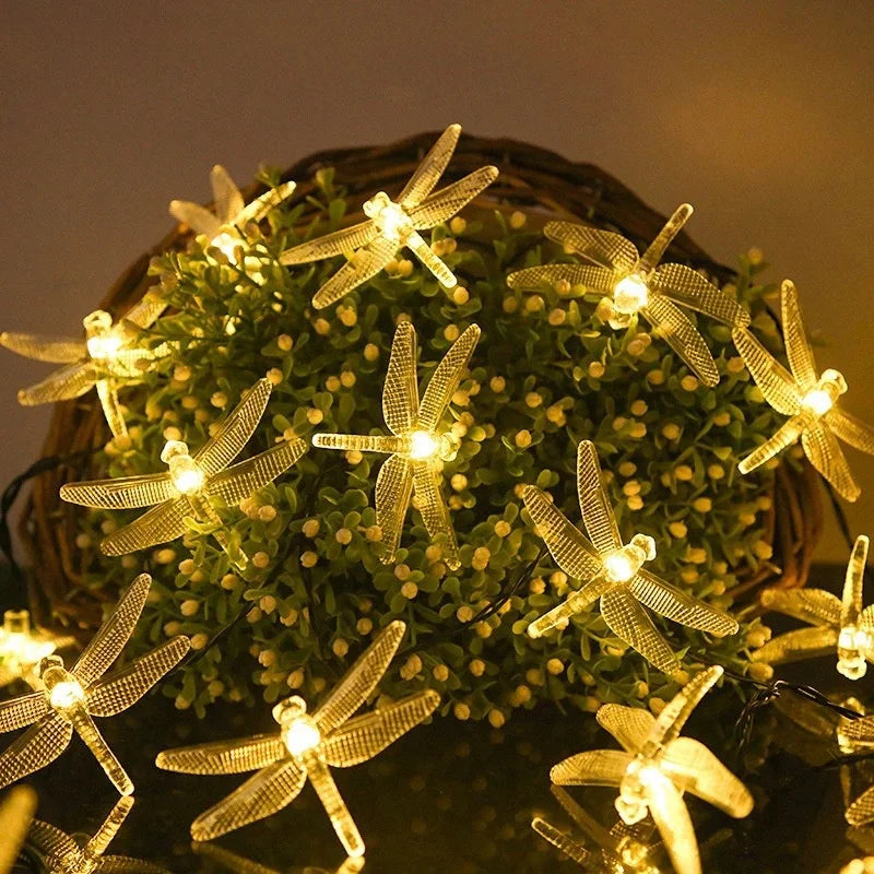 Solar Dragonfly Fairy String Lights â€“ 20 LED Waterproof Outdoor/Indoor Decorative Accent | Garden, Fence, Patio, Party | Trufairs