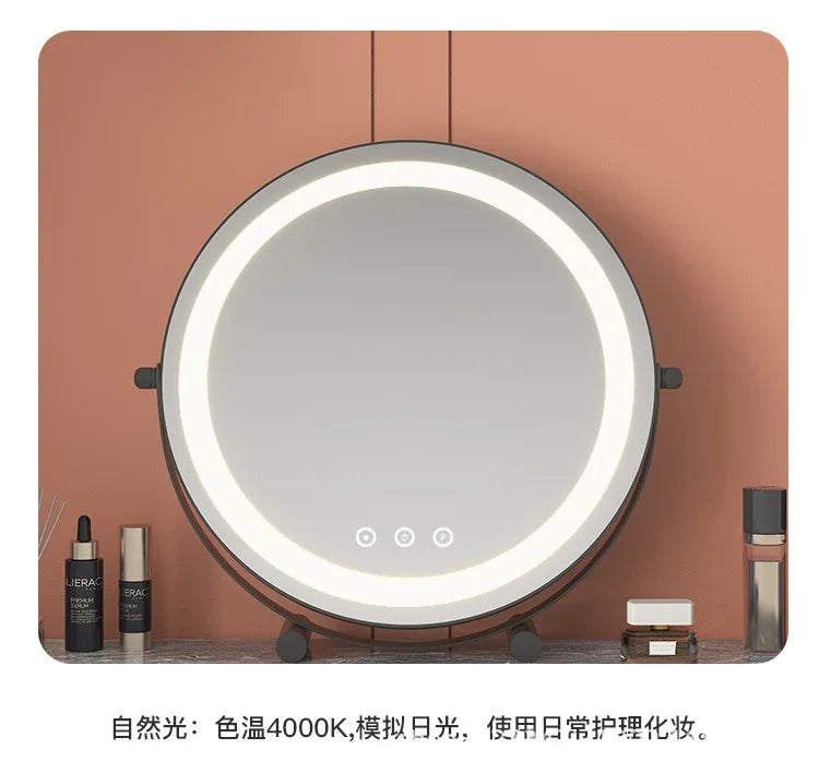 Metal Desktop Makeup Mirror  3-Level LED Lighted Vanity Mirror  Adjustable Rotating Makeup Mirror for Clear Imaging