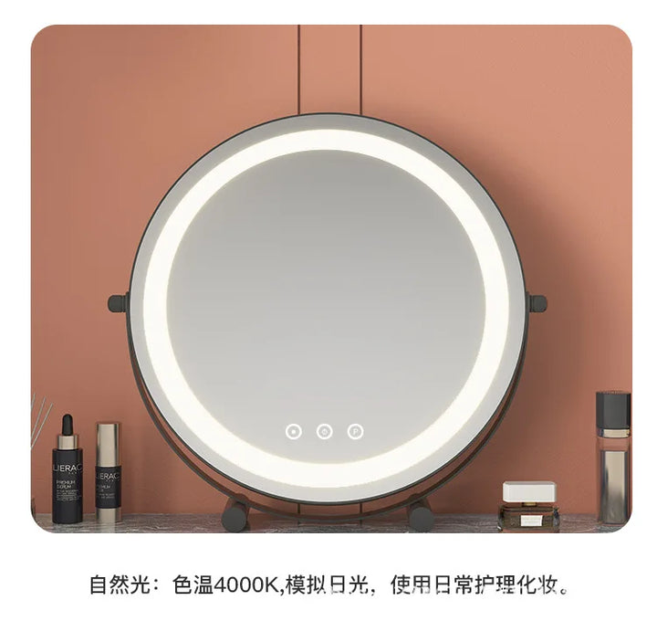 Metal Desktop Makeup Mirror  3-Level LED Lighted Vanity Mirror  Adjustable Rotating Makeup Mirror for Clear Imaging