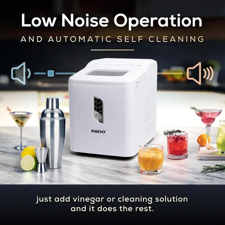 Igloo Automatic Ice Maker, Self- Cleaning, Countertop Size, 26 Pounds in 24 Hours, 9 Large or Small Ice Cubes in 7 Minutes