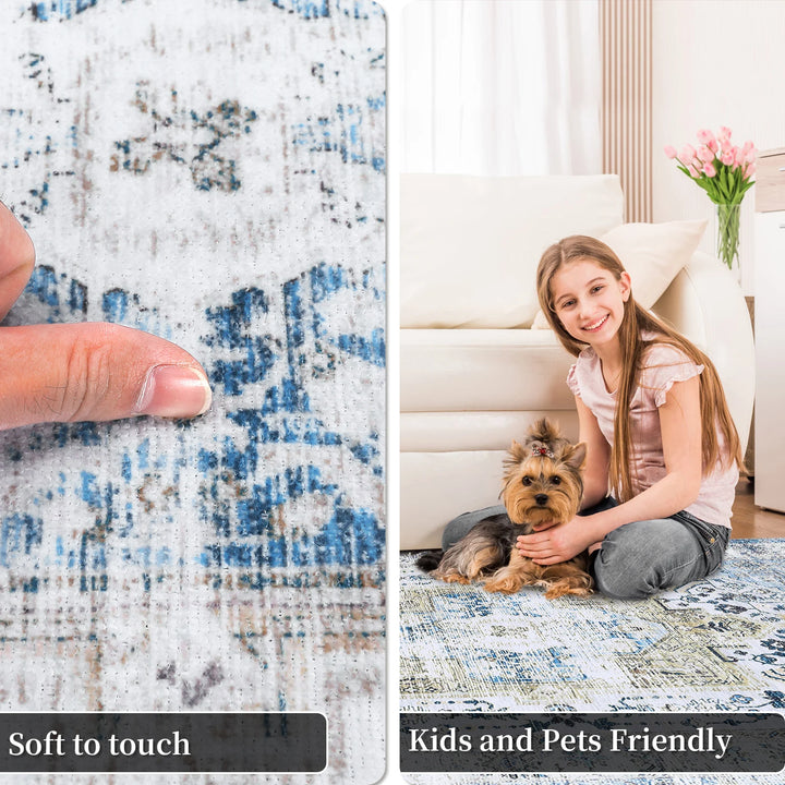 Large Area Rug Living Room Rug 10x13 Vintage Carpet Washable Area Rug Easy Cleaning Stain Resistant Indoor Carpet with Non-Slip