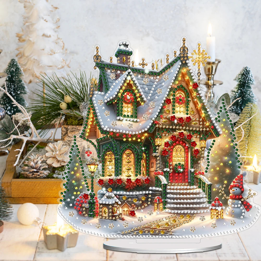 Acrylic Christmas House Table Top Diamond Painting Ornament Kits 5D DIY Diamond Art Tabletop Decorations for Adults Beginner
