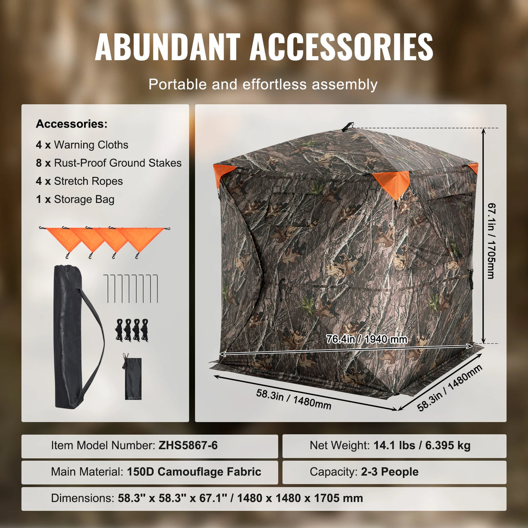 SucceBuy Hunting Blind, 270° See Through Ground Blind, 2-3 Person Pop Up Deer Blind for Hunting with Carrying Bag, Portable Tent
