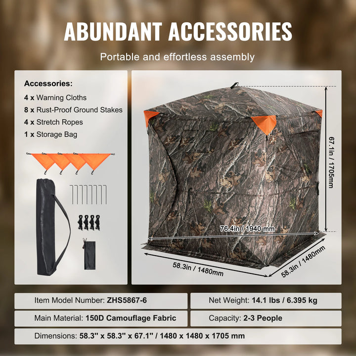 SucceBuy Hunting Blind, 270° See Through Ground Blind, 2-3 Person Pop Up Deer Blind for Hunting with Carrying Bag, Portable Tent