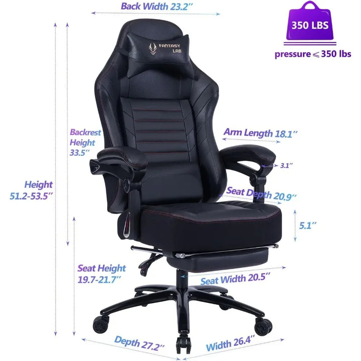 Big and Tall Gaming Chair with Footrest 400lbs Massage Gamer Chair with Memory Foam Adjustable Tilt Back Angle & Armrest, High