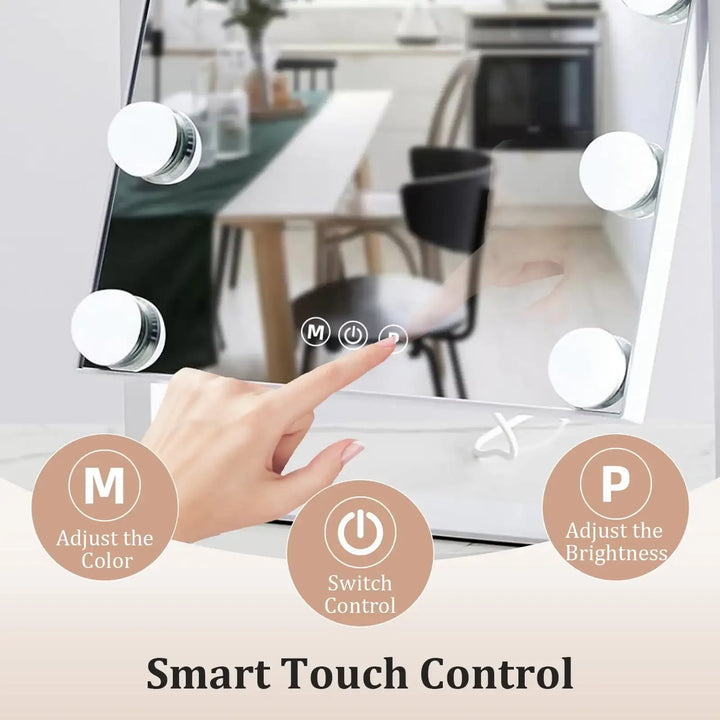 Tabletop Vanity Mirror with 12 LED Bulbs with 3 Color Lighting Modes, Bedroom, Bathroom Vanity Mirror, Touch Controls