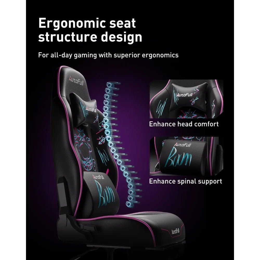Gaming Chair,Ergonomic Wingless Cushion Computer Chair,PU Leather Racing Style Office Chair with Lumbar Support Pillow